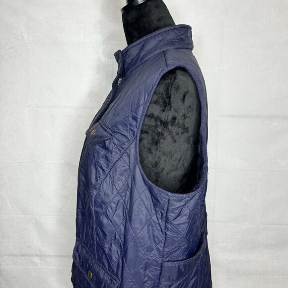 Talbots Woman 1X Navy Quilted Puffer Vest Full Zipper with Snap Cover Nylon - Picture 5 of 9